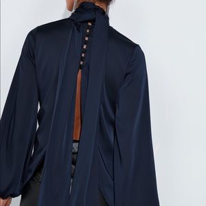 Misguided Peace and Love blue blouse open back puff sleeve